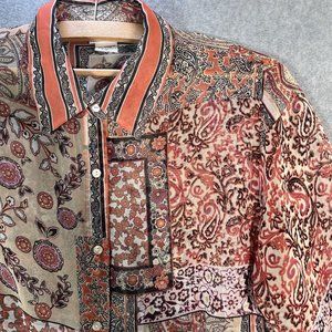 Nicola Blouse Women Medium Pink Black Beige Sheer Boho Button up flowers western